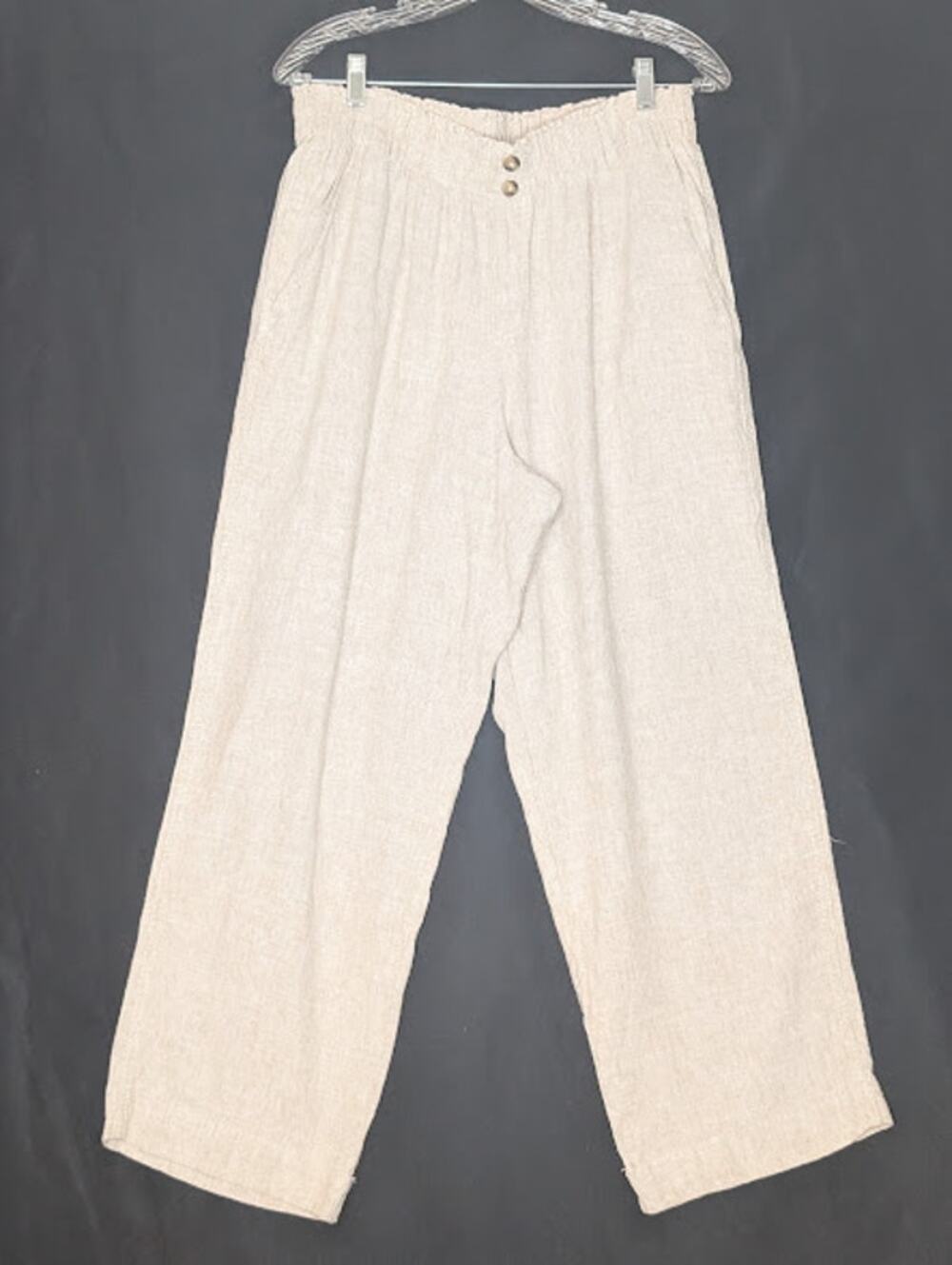 BRIGGS Womens Large Linen blend pull On Tan Pants Minimalist hippie natural